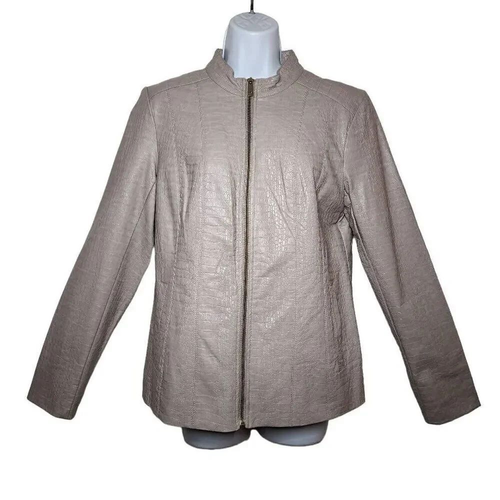 Dennis by Dennis Basso Women Jackets, Bone Grey Faux Leather Blazer, Sz XS